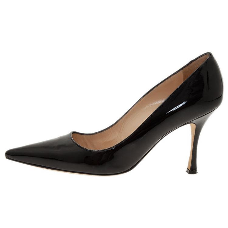 Pre Owned Manolo Blahnik Black Patent Nausikaba Pointed Pumps Size 40