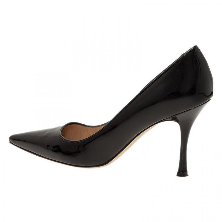 Pre Owned Manolo Blahnik Black Patent Nausikaba Pointed Pumps Size 40