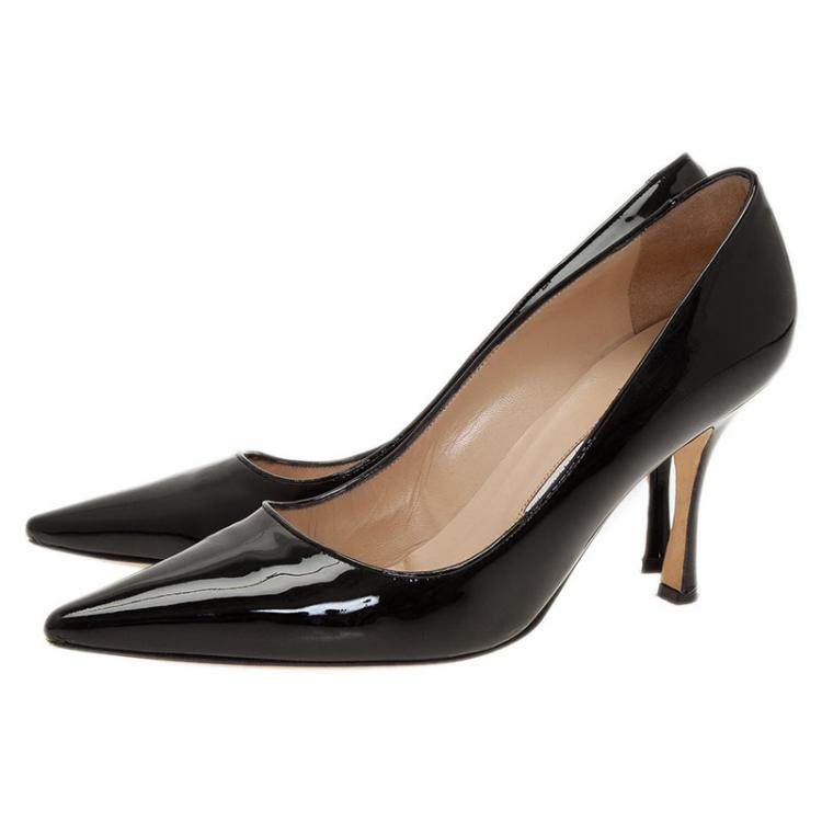 Pre Owned Manolo Blahnik Black Patent Nausikaba Pointed Pumps Size 40