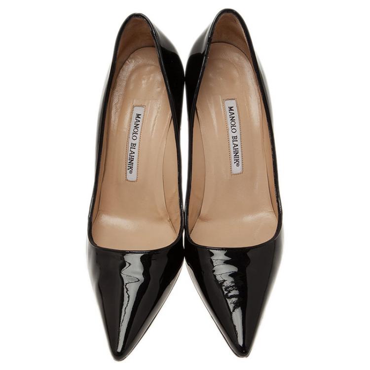 Pre Owned Manolo Blahnik Black Patent Nausikaba Pointed Pumps Size 40