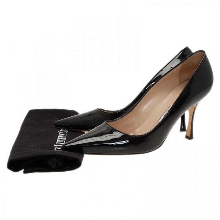 Pre Owned Manolo Blahnik Black Patent Nausikaba Pointed Pumps Size 40