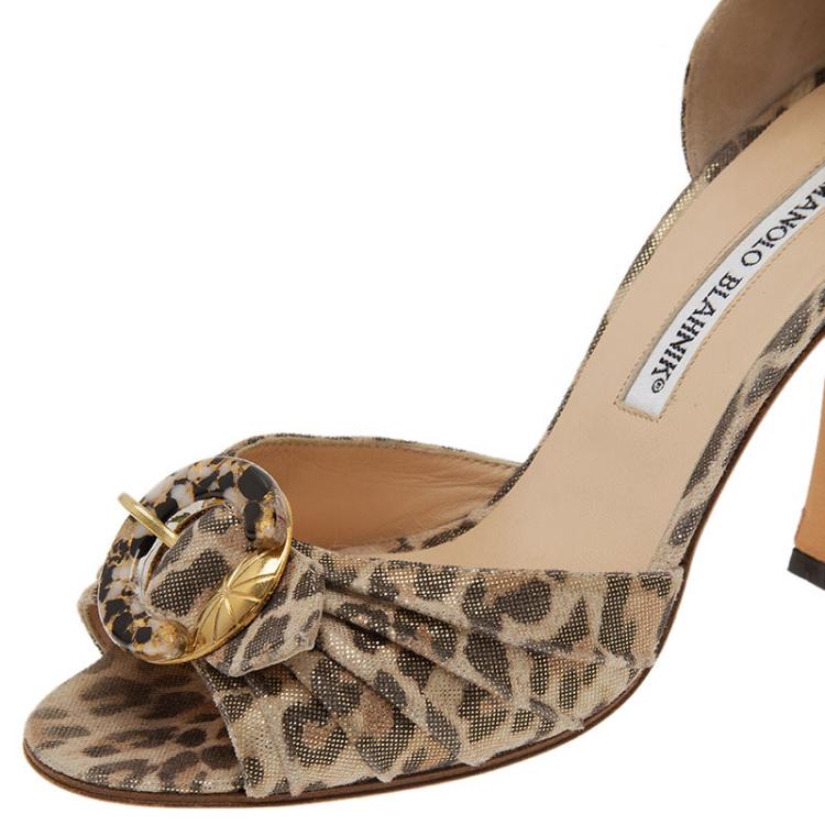 Pre Owned Manolo Blahnik Grey Leopard Leather Sedaraby D'Orsay Pumps Size 36