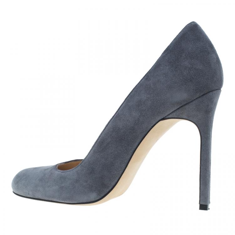 Pre Owned Manolo Blahnik Grey Suede BB Pumps Size 36.5