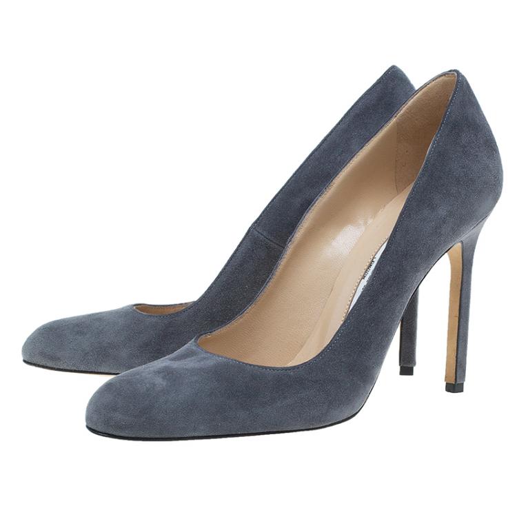 Pre Owned Manolo Blahnik Grey Suede BB Pumps Size 36.5