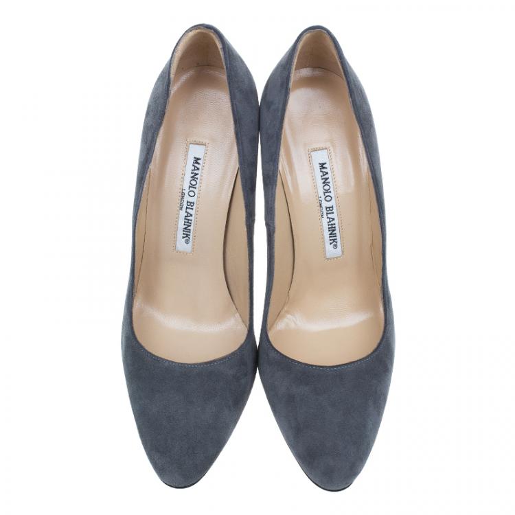 Pre Owned Manolo Blahnik Grey Suede BB Pumps Size 36.5