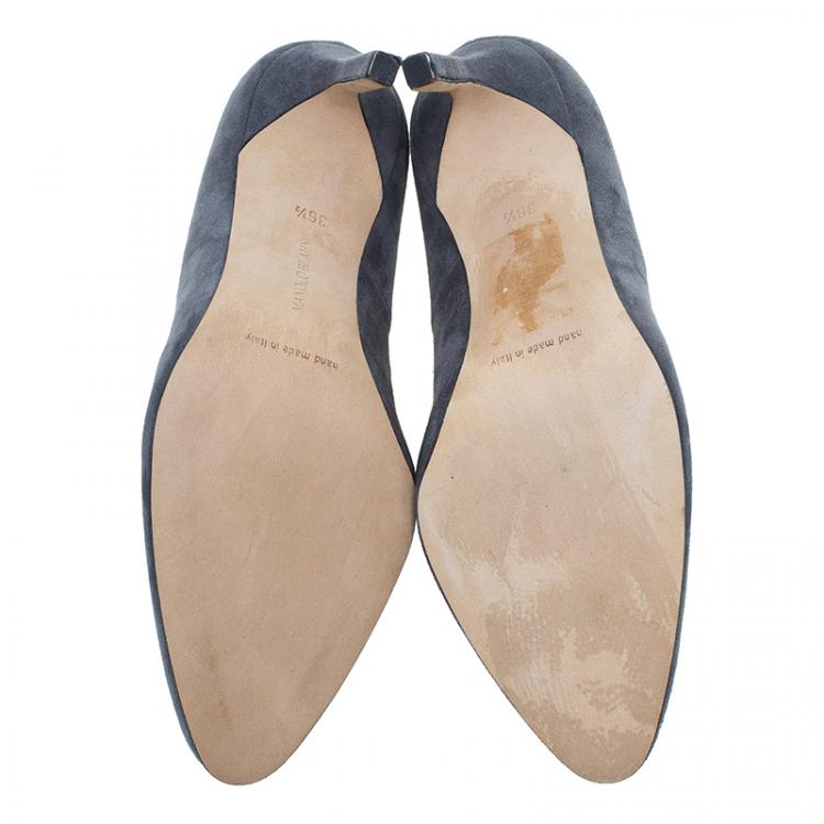Pre Owned Manolo Blahnik Grey Suede BB Pumps Size 36.5