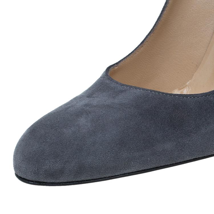 Pre Owned Manolo Blahnik Grey Suede BB Pumps Size 36.5