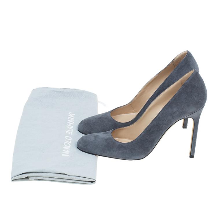 Pre Owned Manolo Blahnik Grey Suede BB Pumps Size 36.5