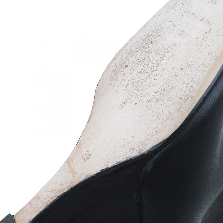 Pre Owned Manolo Blahnik Black Leather Samba Kid Mules Size 39