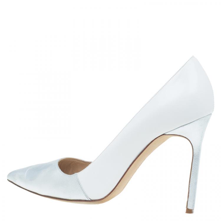 Pre Owned Manolo Blahnik Two Tone Leather BB Pointed Toe Pumps Size 37