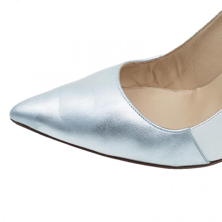 Pre Owned Manolo Blahnik Two Tone Leather BB Pointed Toe Pumps Size 37