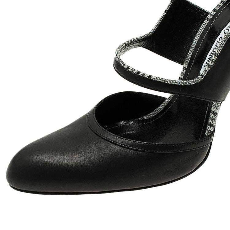 Pre Owned Manolo Blahnik Black Leather Mary Jane Pumps Size 40