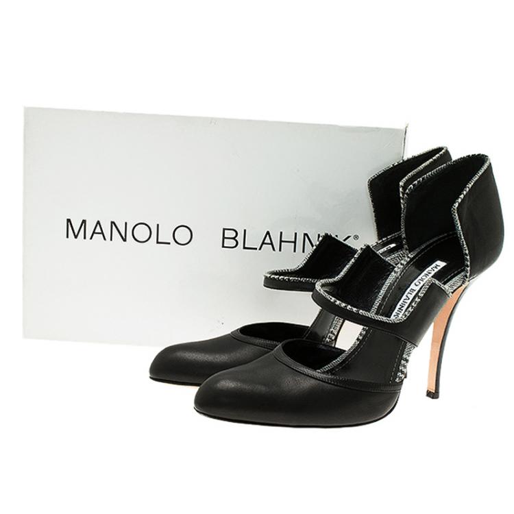 Pre Owned Manolo Blahnik Black Leather Mary Jane Pumps Size 40