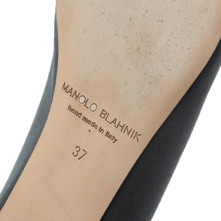 Pre Owned Manolo Blahnik Grey Satin Hangisi Ballet Flats Size 37