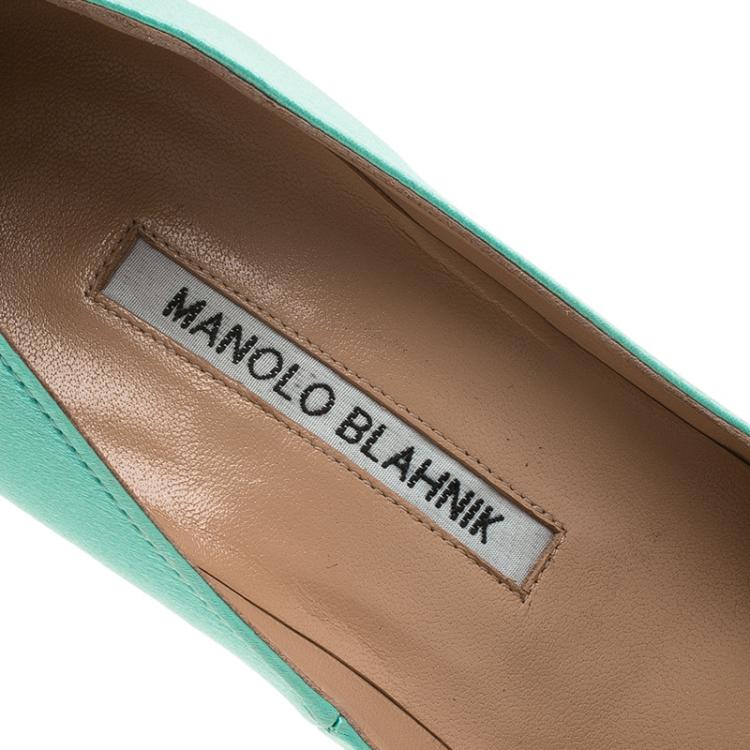 Pre Owned Manolo Blahnik Turquoise Embellished Satin Hangisi Pumps Size 37