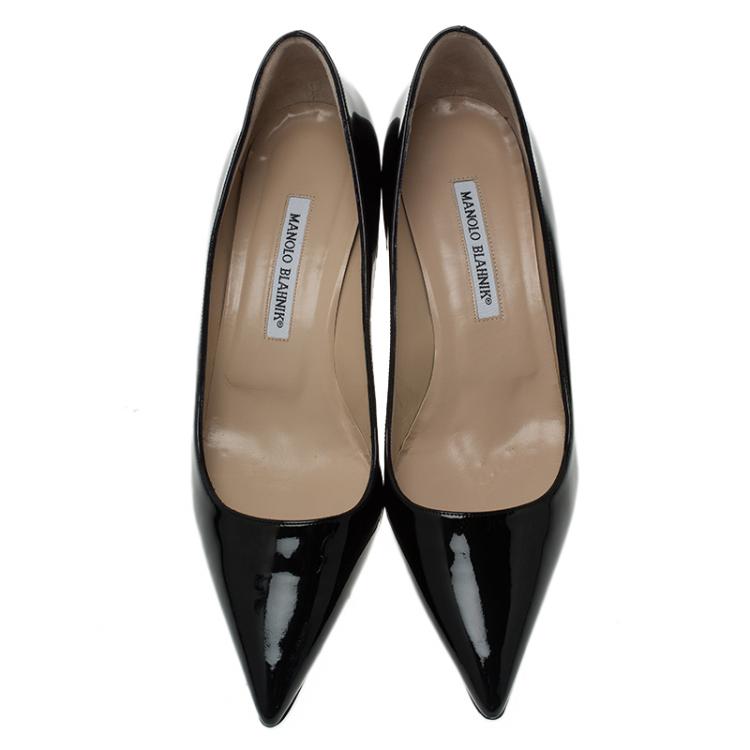 Pre Owned Manolo Blahnik Black Patent Nausikaba Pointed Pumps Size 40