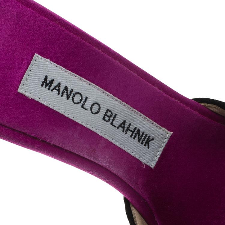 Pre Owned Manolo Blahnik Pink Satin and Lace Borli Crystal Embellished Mules Size 37