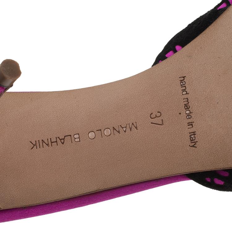 Pre Owned Manolo Blahnik Pink Satin and Lace Borli Crystal Embellished Mules Size 37