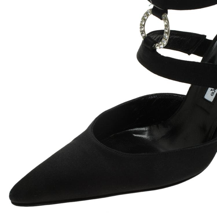 Pre Owned Manolo Blahnik Black Satin Embellished Pointed Cage Sandals Size 38