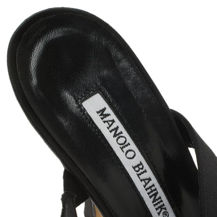 Pre Owned Manolo Blahnik Black Satin Embellished Pointed Cage Sandals Size 38