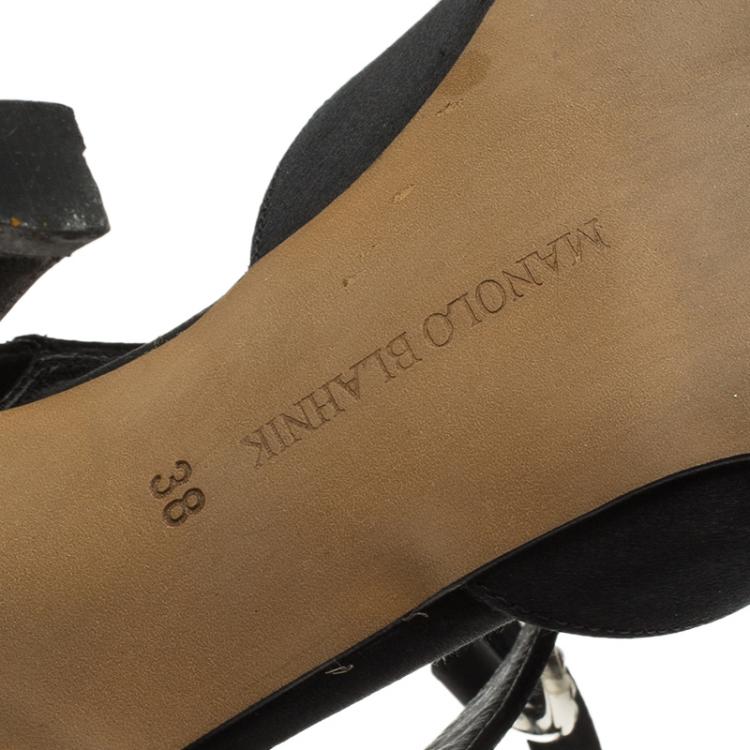 Pre Owned Manolo Blahnik Black Satin Embellished Pointed Cage Sandals Size 38