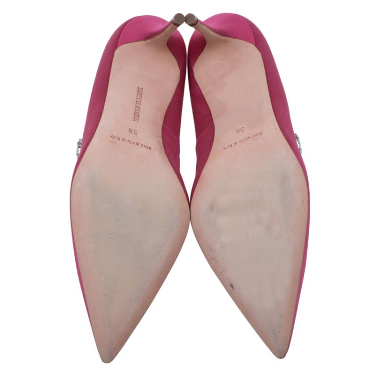 Pre Owned Manolo Blahnik Pink Satin Nadira Embellished Pumps Size 38