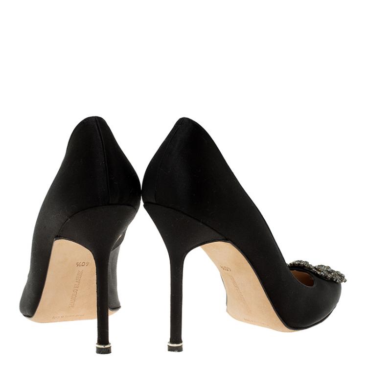 Pre Owned Manolo Blahnik Black Satin Hangisi Embellished Pumps Size 40.5