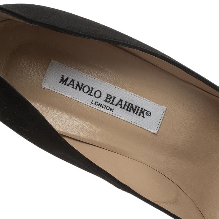 Pre Owned Manolo Blahnik Black Satin Hangisi Embellished Pumps Size 40.5
