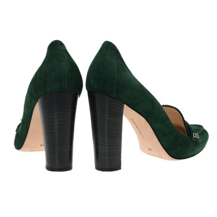 Pre Owned Manolo Blahnik Green Suede Loafer Pumps Size 39