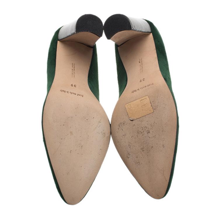 Pre Owned Manolo Blahnik Green Suede Loafer Pumps Size 39