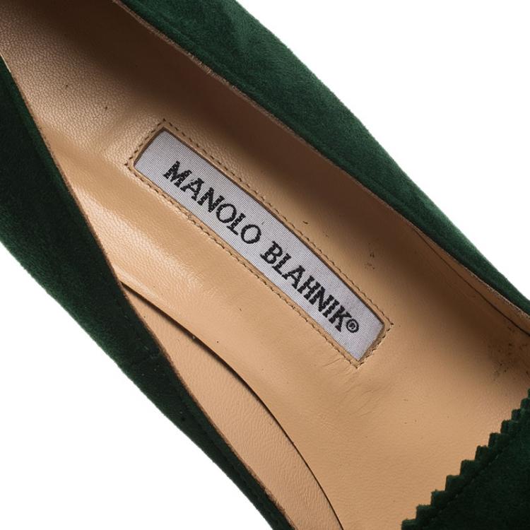 Pre Owned Manolo Blahnik Green Suede Loafer Pumps Size 39