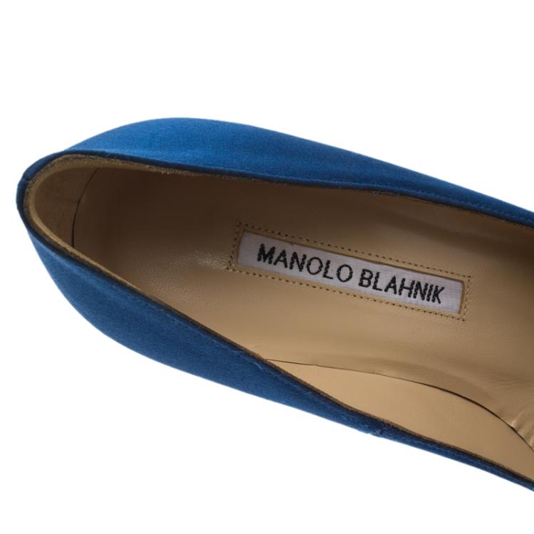 Pre Owned Manolo Blahnik Blue Embellished Satin Hangisi Pumps Size 36
