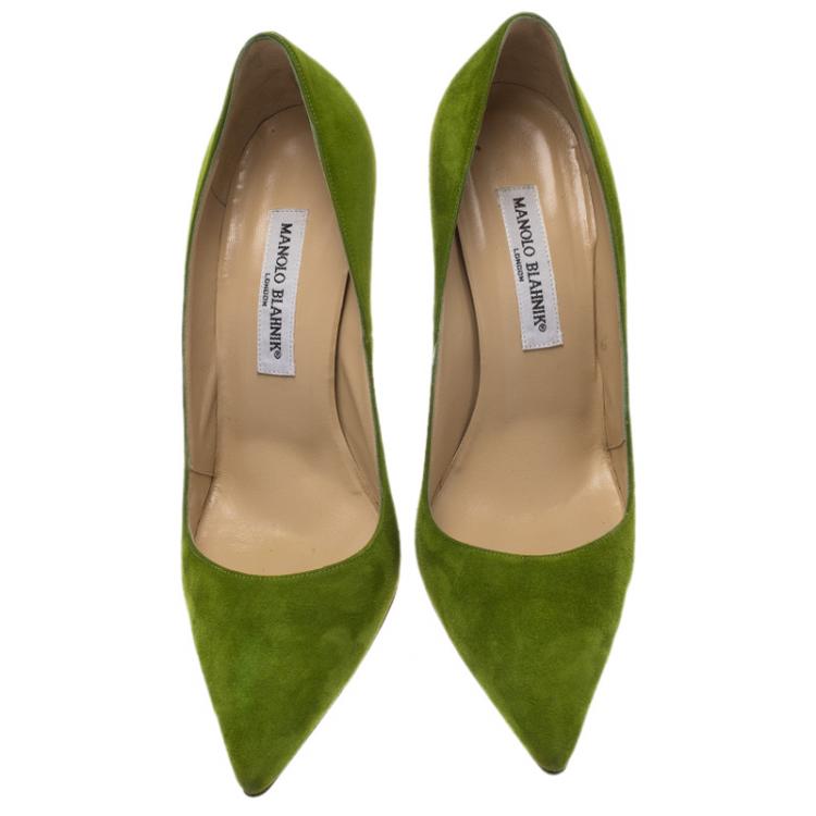 Pre Owned Manolo Blahnik Green Suede BB Pumps Size 38.5