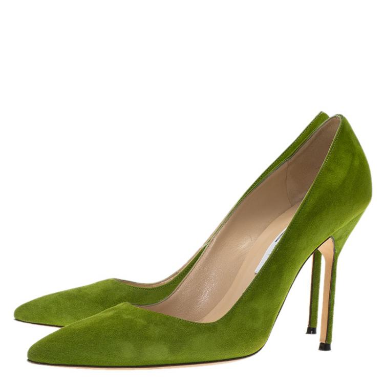 Pre Owned Manolo Blahnik Green Suede BB Pumps Size 38.5