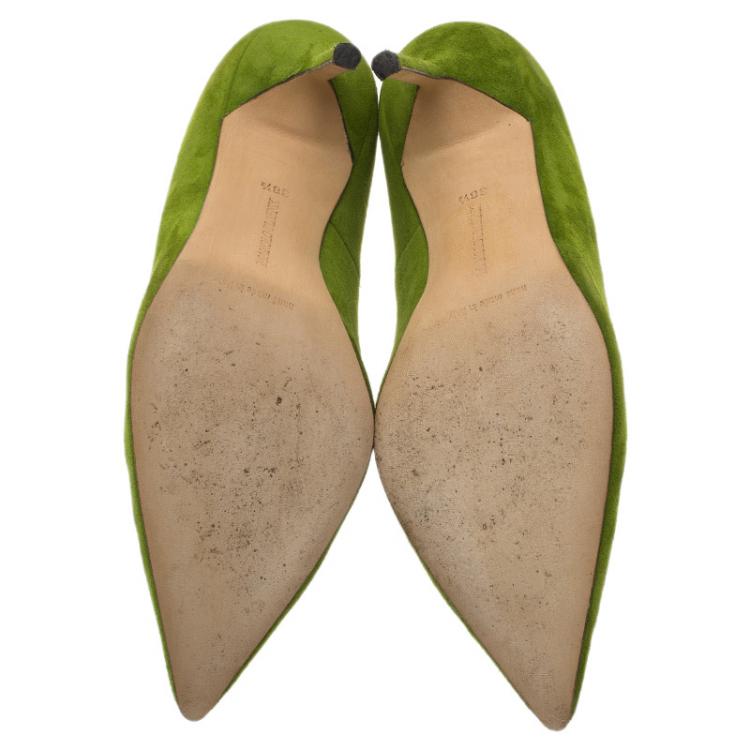 Pre Owned Manolo Blahnik Green Suede BB Pumps Size 38.5
