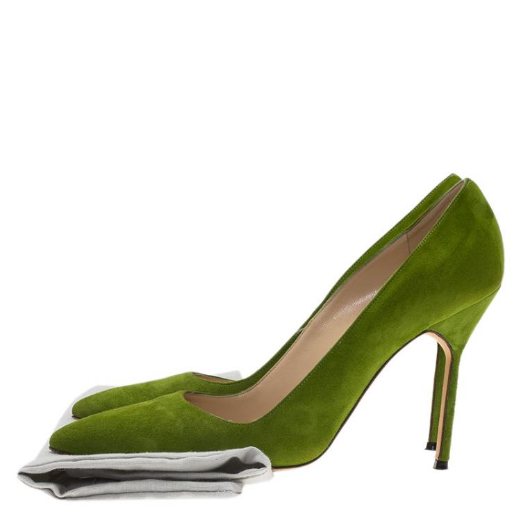 Pre Owned Manolo Blahnik Green Suede BB Pumps Size 38.5