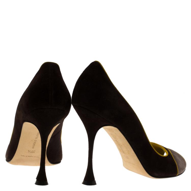 Pre Owned Manolo Blahnik Two Tone Suede Cabruna Peep Toe Pumps Size 39.5