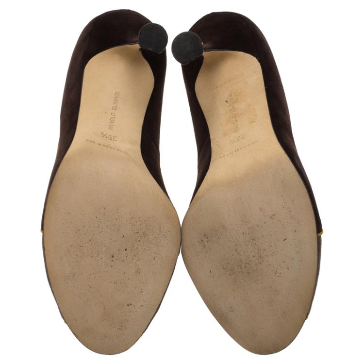 Pre Owned Manolo Blahnik Two Tone Suede Cabruna Peep Toe Pumps Size 39.5