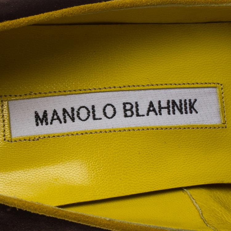 Pre Owned Manolo Blahnik Two Tone Suede Cabruna Peep Toe Pumps Size 39.5