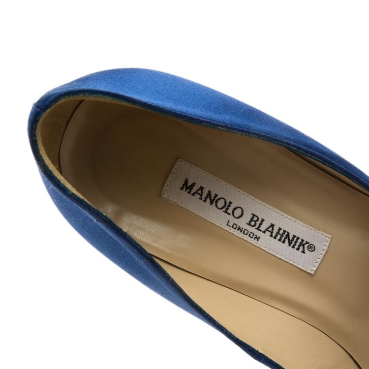 Pre Owned Manolo Blahnik Blue Embellished Satin Hangisi Pumps Size 39.5