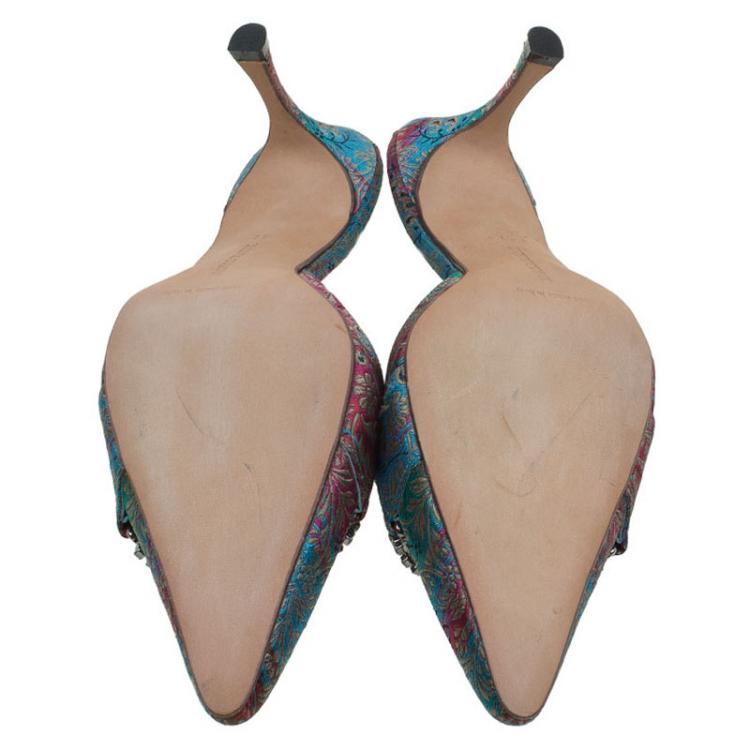 Pre Owned Manolo Blahnik Multicolor Embellished Brocade Pointed Toe Mules Size 41