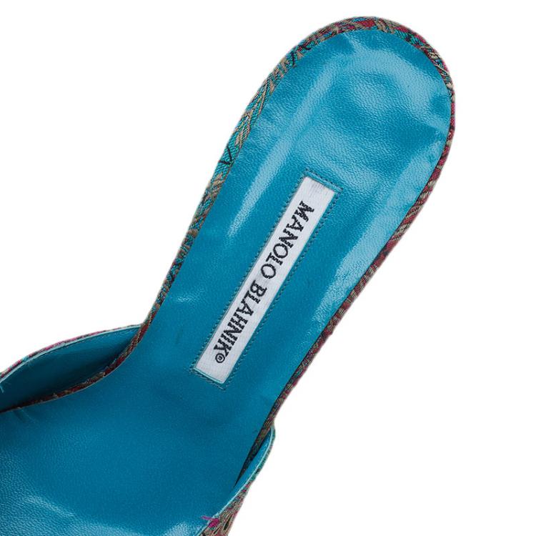 Pre Owned Manolo Blahnik Multicolor Embellished Brocade Pointed Toe Mules Size 41