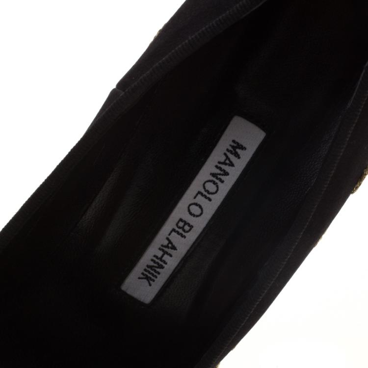 Pre Owned Manolo Blahnik Black Embroidered Satin Pointed Toe Pumps Size 36
