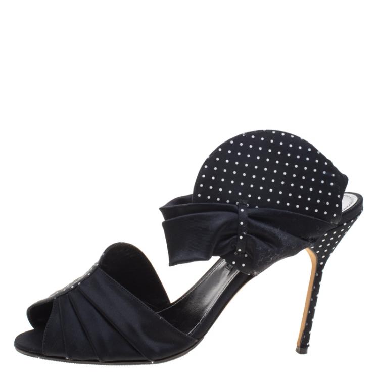 Pre Owned Manolo Blahnik Polka Dot Print Satin Bimba Sandals Size 40