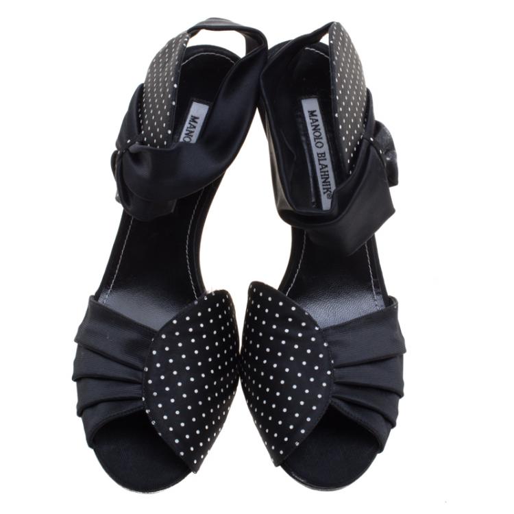 Pre Owned Manolo Blahnik Polka Dot Print Satin Bimba Sandals Size 40