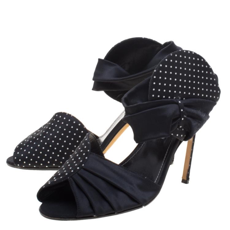 Pre Owned Manolo Blahnik Polka Dot Print Satin Bimba Sandals Size 40