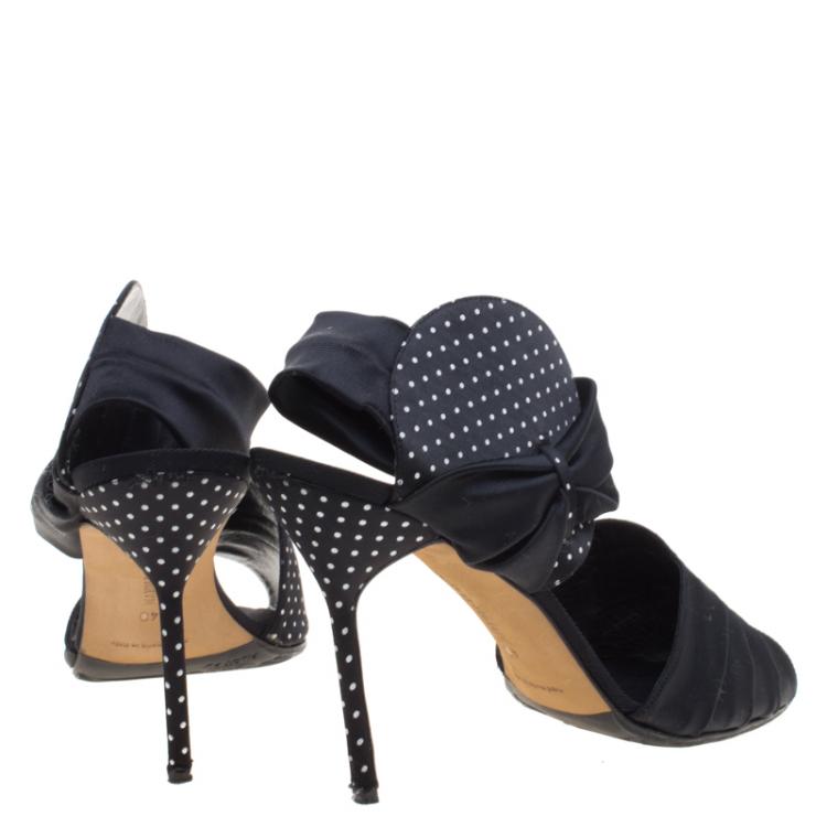 Pre Owned Manolo Blahnik Polka Dot Print Satin Bimba Sandals Size 40