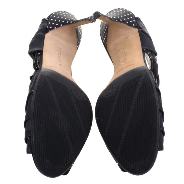 Pre Owned Manolo Blahnik Polka Dot Print Satin Bimba Sandals Size 40