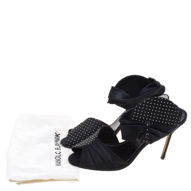 Pre Owned Manolo Blahnik Polka Dot Print Satin Bimba Sandals Size 40