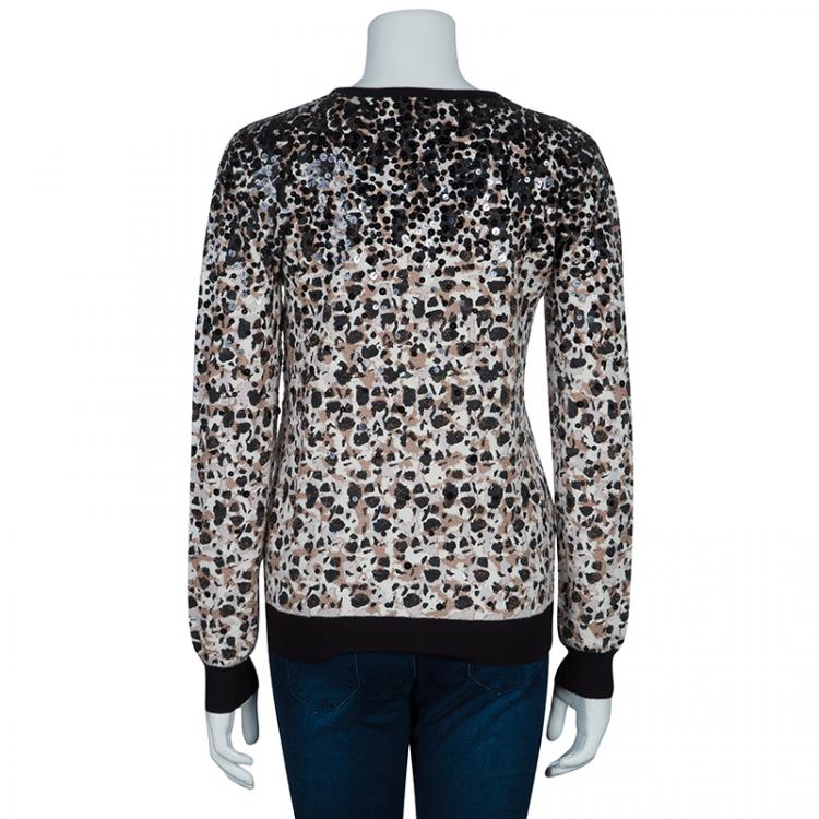 Pre Owned Marc by Marc Jacobs Leopard Print Sequin Embellished Sweater XS